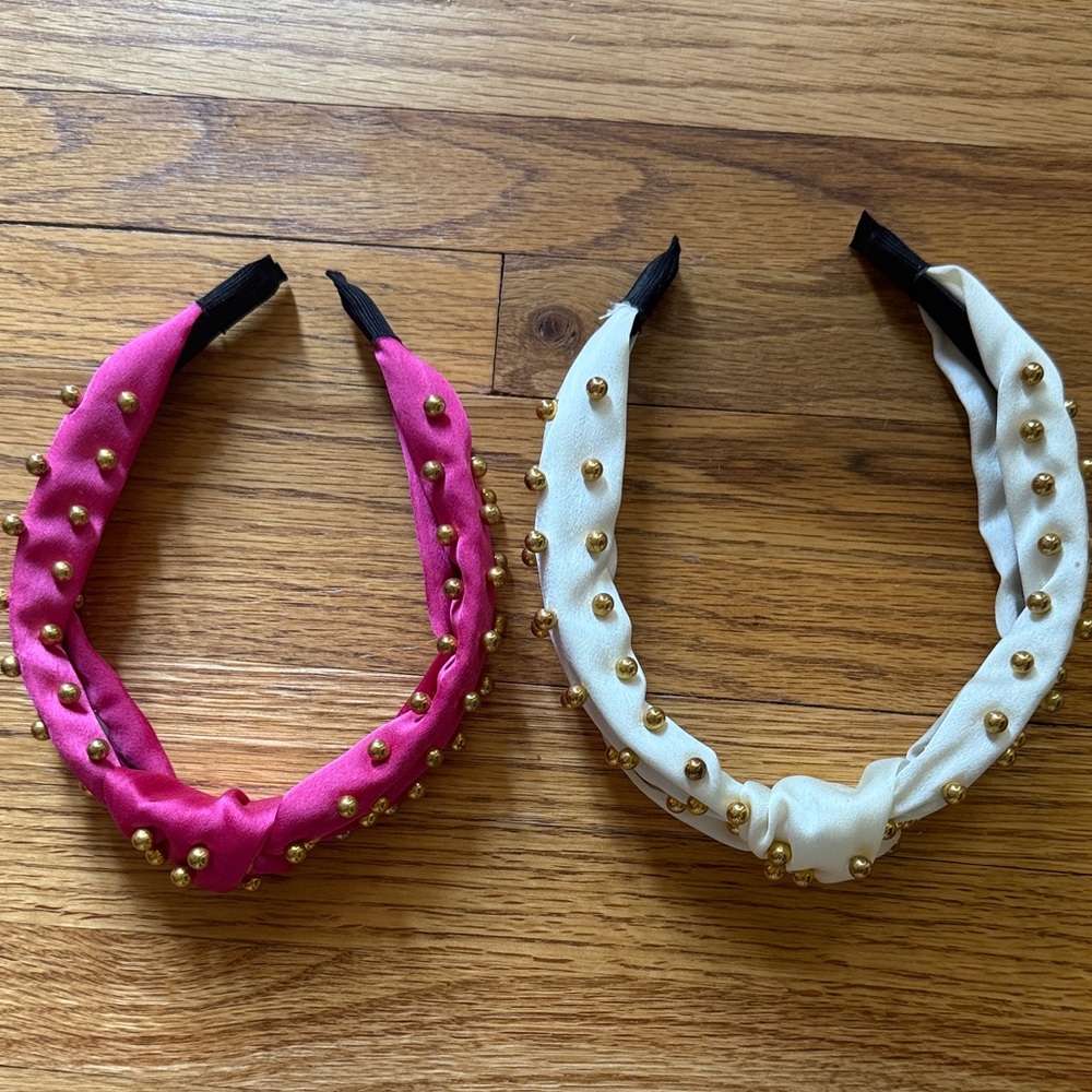 Cream and Pink Headbandswith Gold Studs
